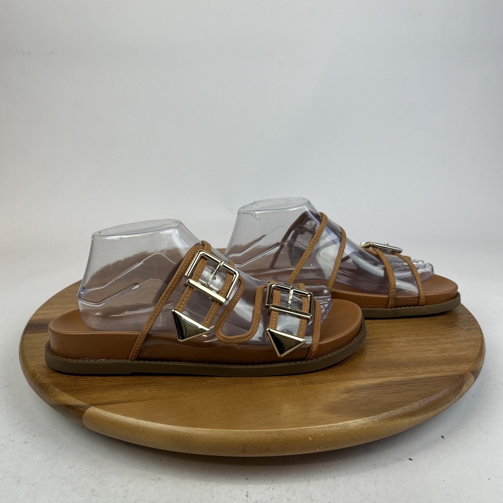 Womens Schutz Naomi Vinyl Leather Double Strap Slip On Sandals Slides Size 10 B - Picture 1 of 9